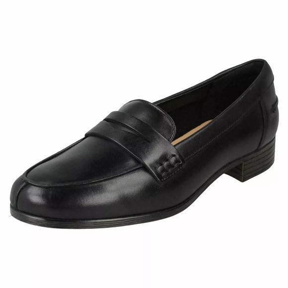 Clarks Shoes - Clarks Hamble Ladies Black Leather Penny Loafers Size 8M